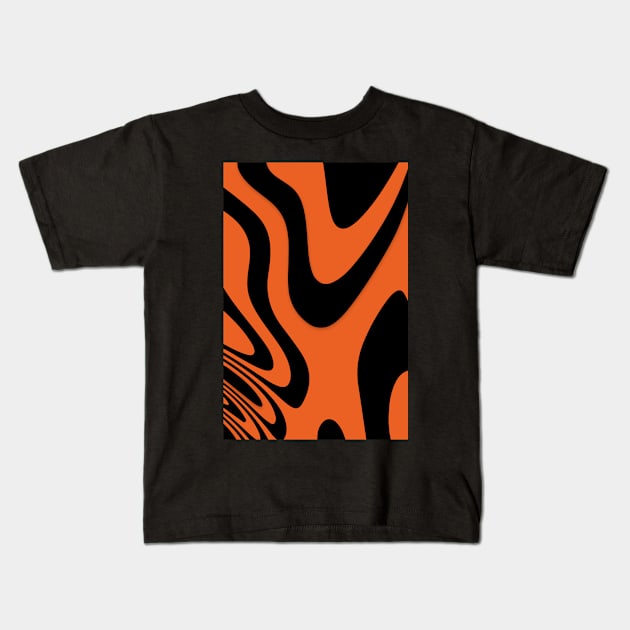 Halloween Orange and Black Fluid Abstract Pattern Design Kids T-Shirt by love-fi